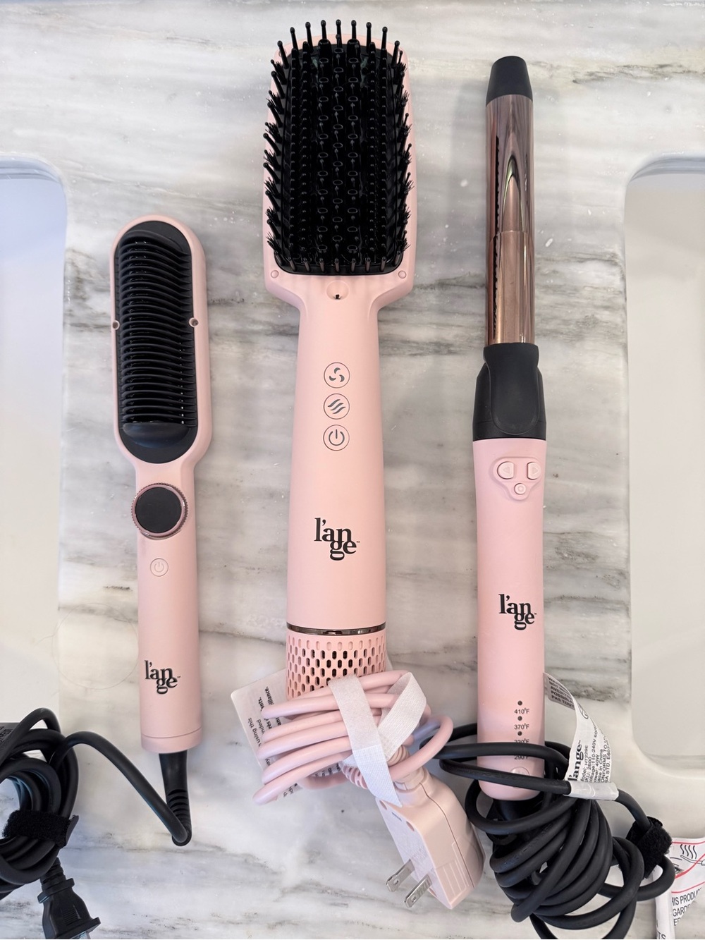 L'ange 3-Piece Styling Set – Heated Brush, Straightening Comb & Curling Iron